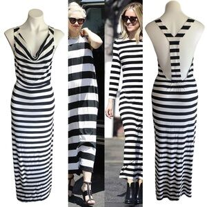 NEW Josh Brody Striped Draped Open T-Back Maxi Dress